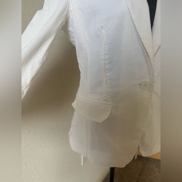 Bebe Women’s Linen Blend Blazer Jacket Sz 10 Ivory Italian Fabric Office Career - Picture 6 of 6